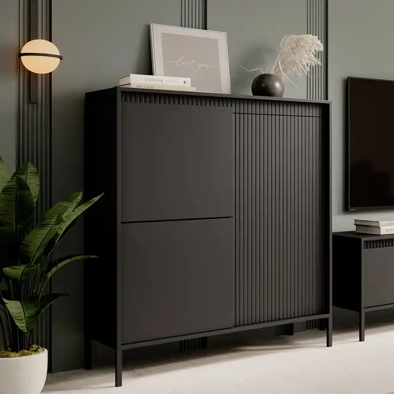 Credenza madia moderna contenitore 2 ante 103xH124 nero Fedra Occasione