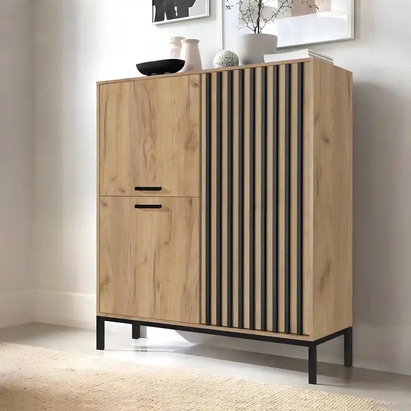 Compra Oggi Stesso Credenza madia moderna contenitore 94xH108 cm 3 ante rovere nero Hollister