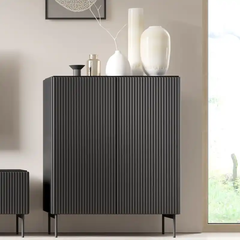 Pagamento Sicuro Credenza madia moderna contenitore design 2 ante 98xH123 cm nero Freya