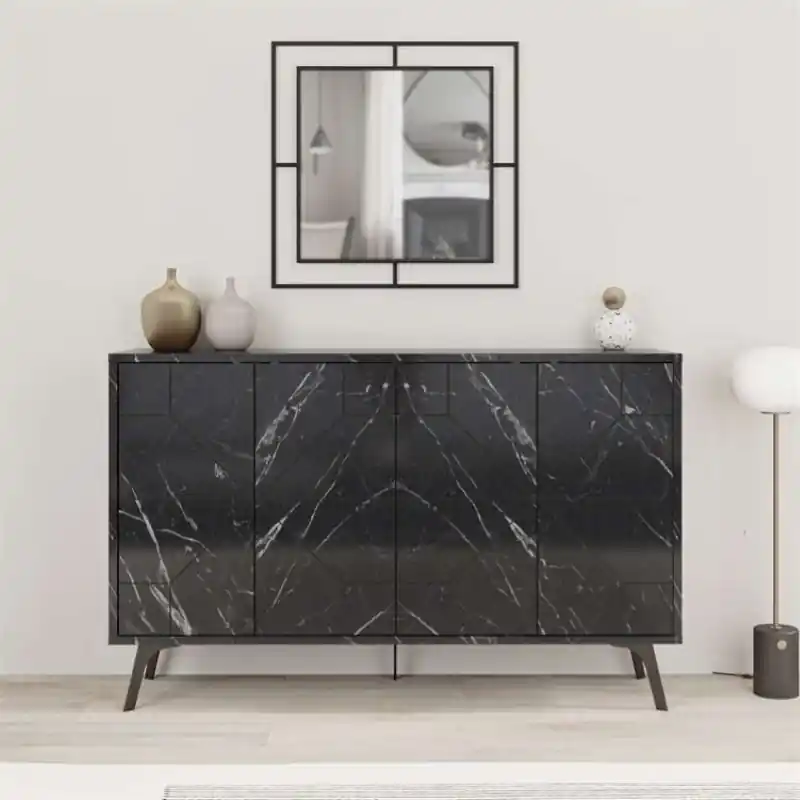 Credenza madia moderna design 123xH77 4 ante marmo nero Masai Soddisfatti O Rimborsati