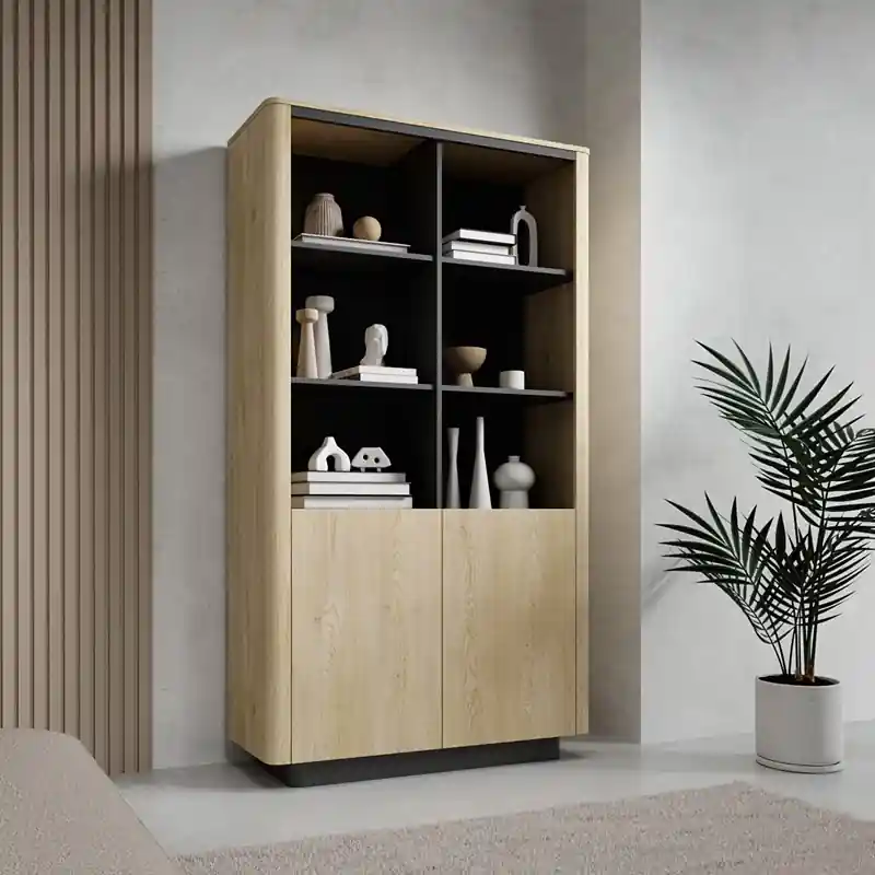 Credenza madia moderna libreria contenitore 2 ante 113xH190 cm rovere nero Akira Promozione Esclusiva