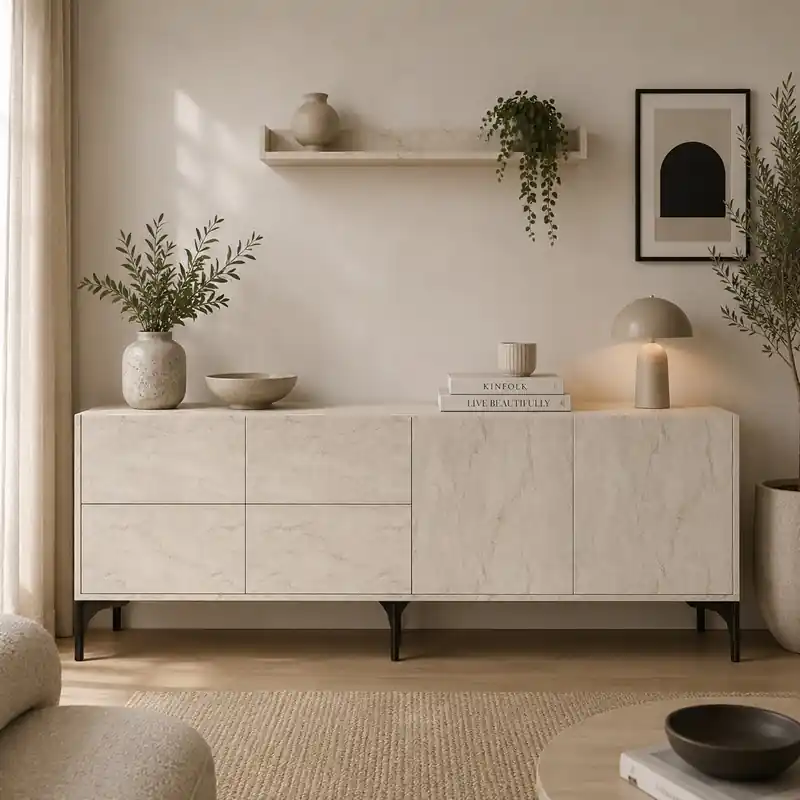 Credenza madia moderna mensola 6 ante soggiorno 180xH55 cm marmo beige Gilda Offerta Limitata
