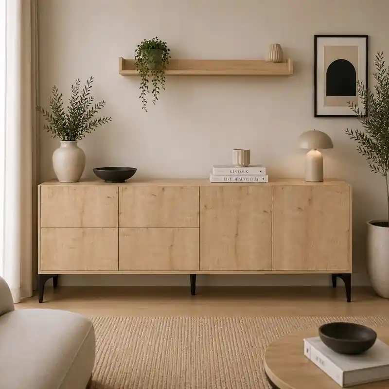 Credenza madia moderna mensola 6 ante soggiorno 180xH55 cm rovere Gilda A Buon Prezzo