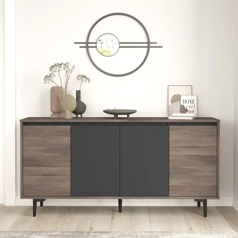 Più Venduto Credenza madia moderna soggiorno 160xH79 design 4 ante marrone antracite Grace