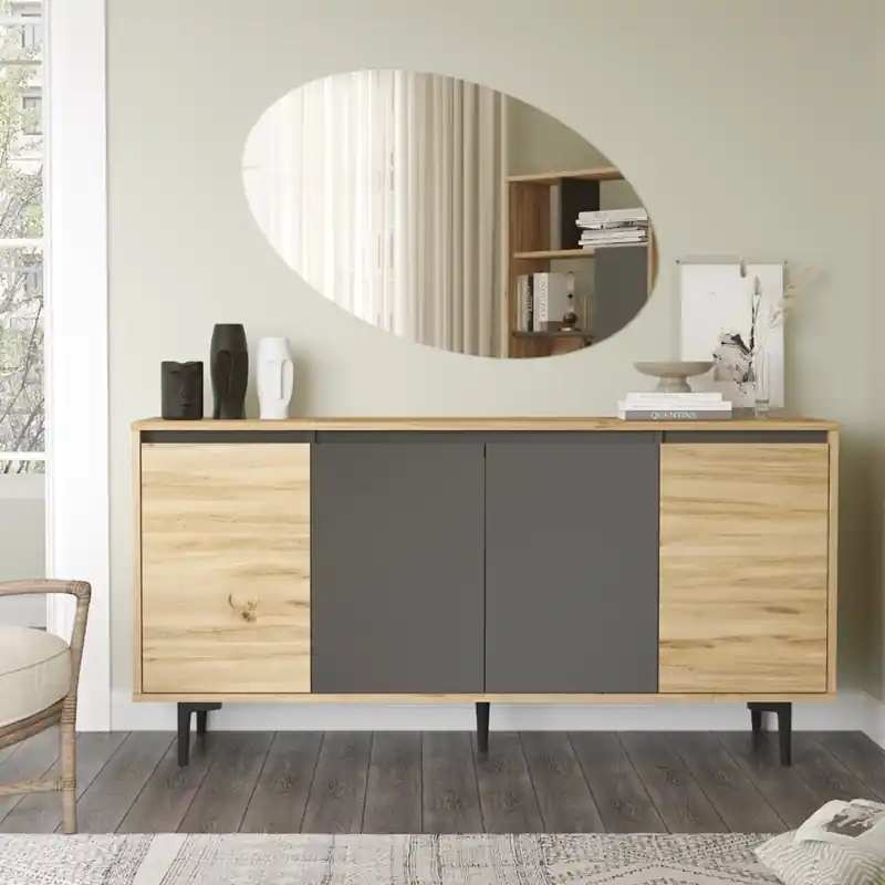 Credenza madia moderna soggiorno 160xH79 design 4 ante rovere antracite Grace Affare