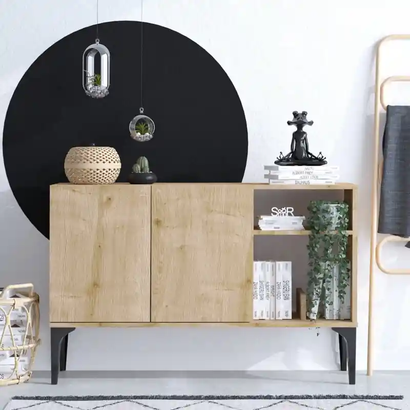 Credenza madia moderna soggiorno 2 ante 120xH80 cm rovere nero Altair Soddisfatti O Rimborsati