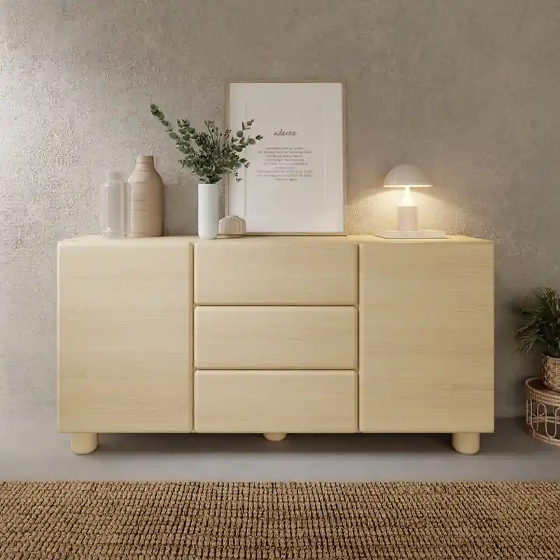 Prezzo Basso Credenza madia moderna soggiorno 2 ante 3 cassetti 160xH80 rovere Geva