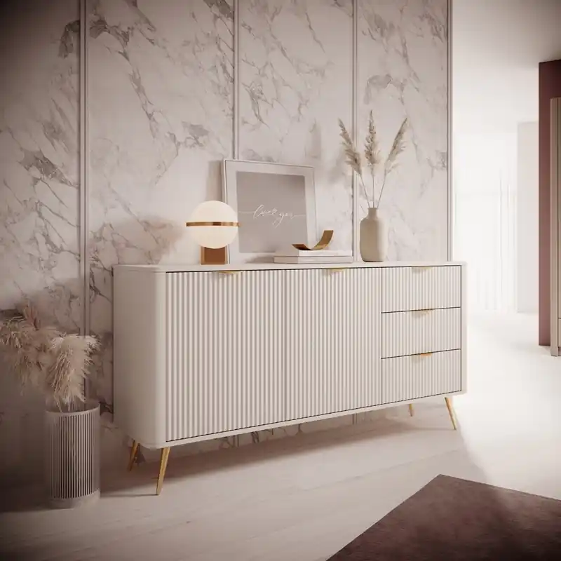 Credenza madia moderna soggiorno 2 ante 3 cassetti 163xH81 beige Clio Prezzo Di Fabbrica