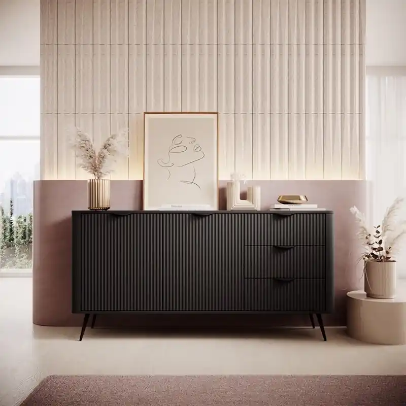 Solo Oggi Credenza madia moderna soggiorno 2 ante 3 cassetti 163xH81 nera Clio