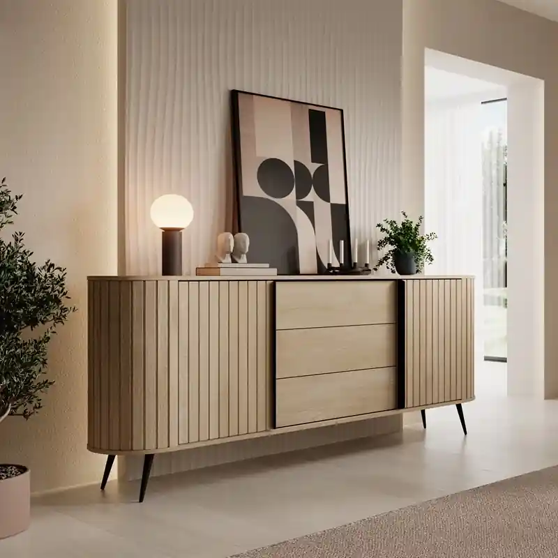 Occasione Credenza madia moderna soggiorno 2 ante scorrevoli 3 cassetti 196xH82 rovere Geva