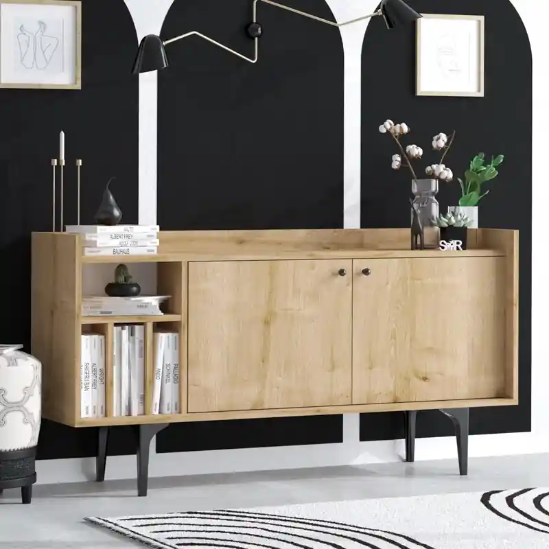 Credenza madia moderna soggiorno 2 ante vani 150xH80 cm rovere Astra Non Perdere