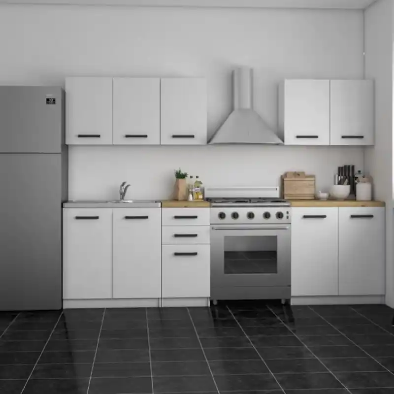 A Buon Prezzo Cucina 200cm moderna componibile lineare bianca rovere Matrix