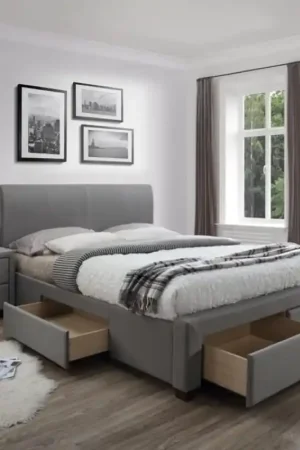A Buon Prezzo Letto matrimoniale contenitore 160x200 in tessutto grigio cassettoni Venezia