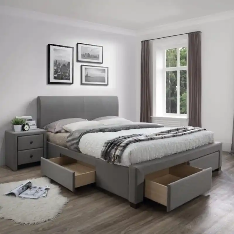 A Buon Prezzo Letto matrimoniale contenitore 160x200 in tessutto grigio cassettoni Venezia
