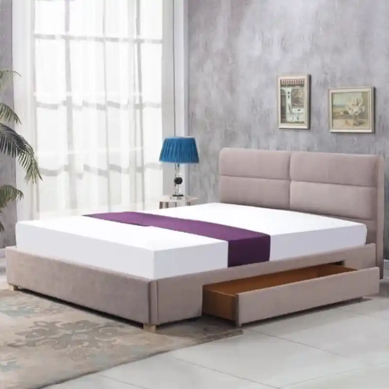 Letto matrimoniale contenitore 160x200 moderno cassettone in tessuto beige Jeremy Non Perdere