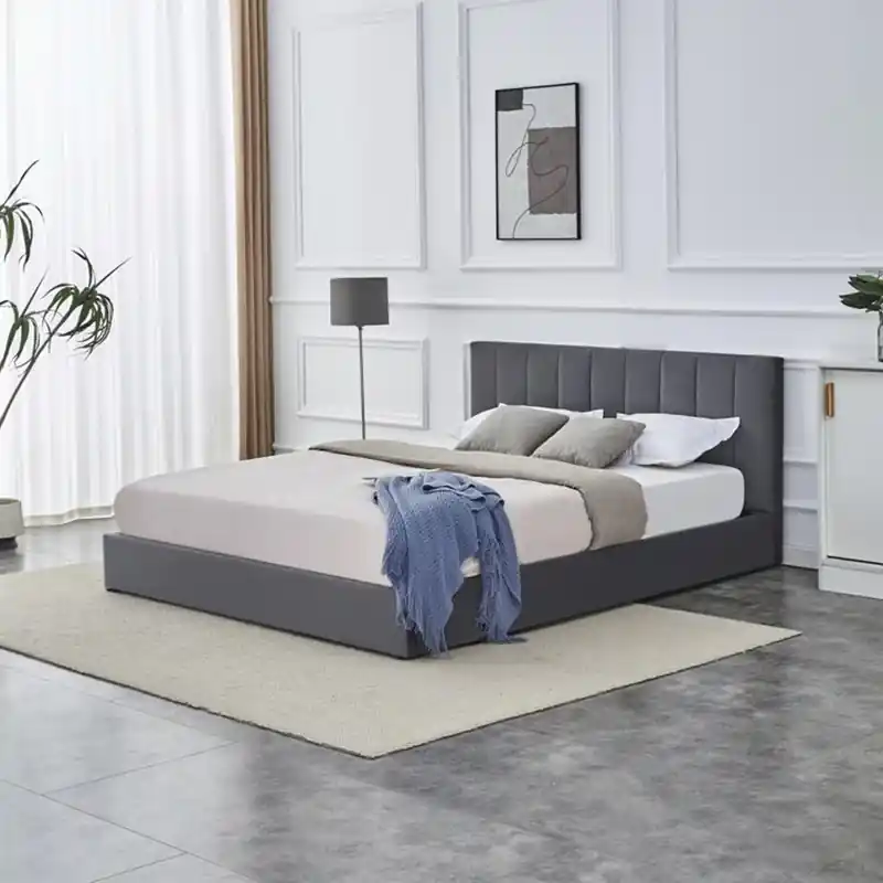 Letto matrimoniale contenitore moderno 160x200 in tessuto grigio Catalin Economico