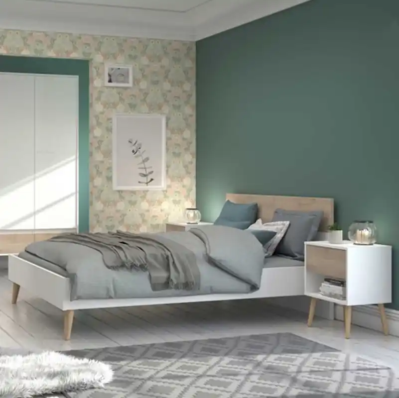 Letto matrimoniale francese con comodini moderno 140x190 rovere bianco Fada Consegna Rapida