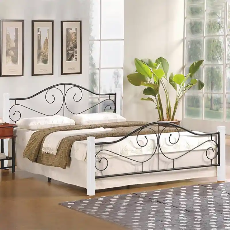 Letto matrimoniale in ferro 160x200 bianco nero Trafford Popolare