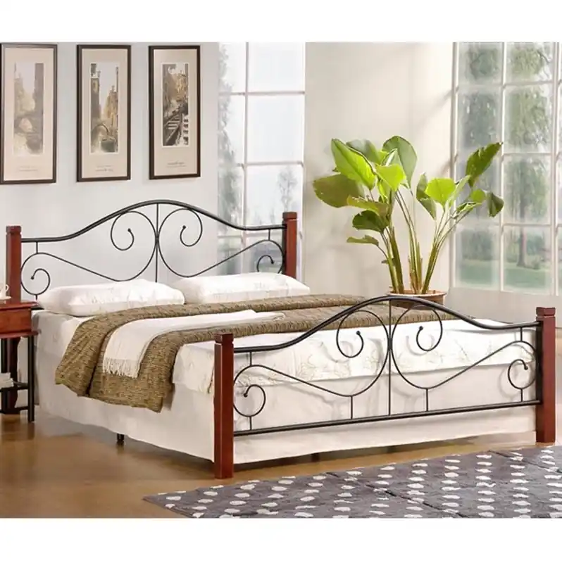 Letto matrimoniale in ferro 160x200 ciliegio antico nero Trafford Offerta Limitata