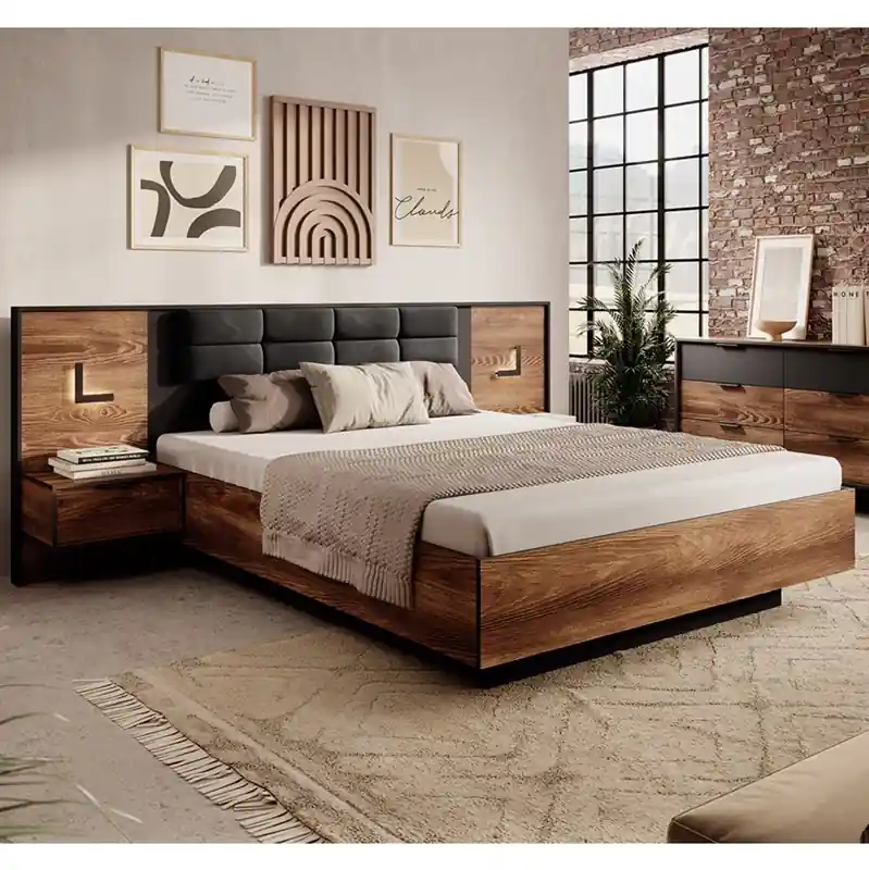 Letto matrimoniale moderno 160x200 imbottitura antracite quercia Althea Spedito Oggi