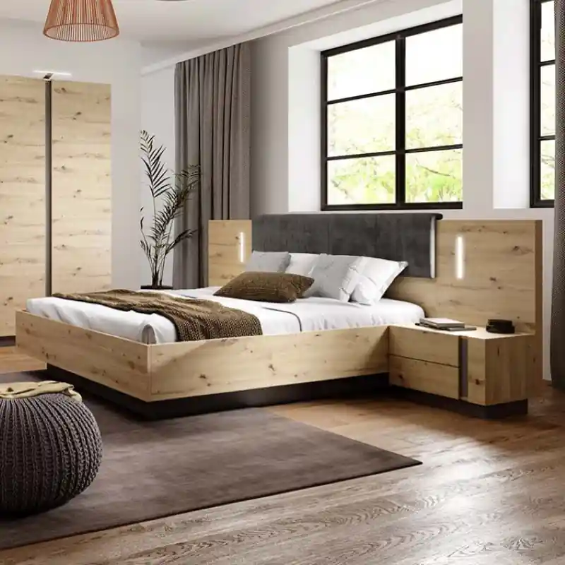 Solo Oggi Letto matrimoniale moderno 160x200 imbottitura rovere antracite Theo