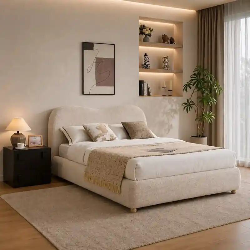 Super Prezzo Letto matrimoniale moderno 160x200 tessuto beige Kora