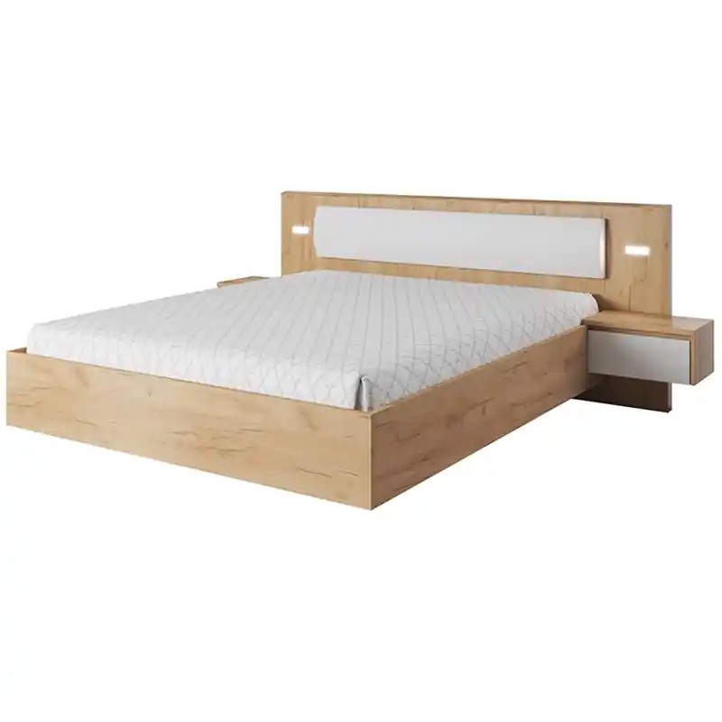 Letto matrimoniale moderno 2 comodini 160x200 rovere bianco Agata Popolare