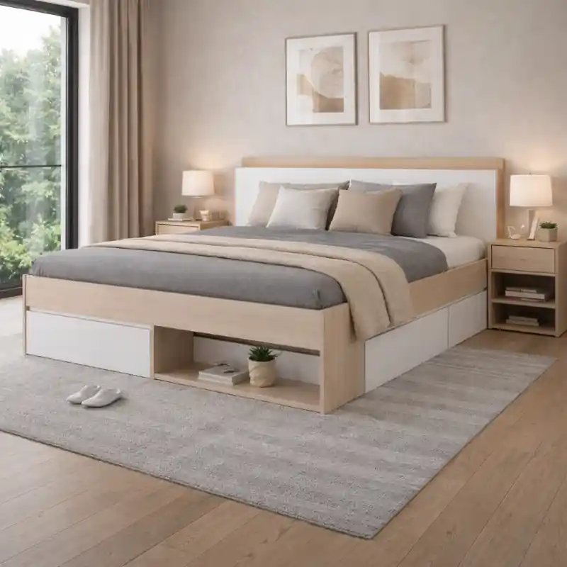 Novità Letto matrimoniale moderno 3 cassettoni 160x200 rovere bianco Coma