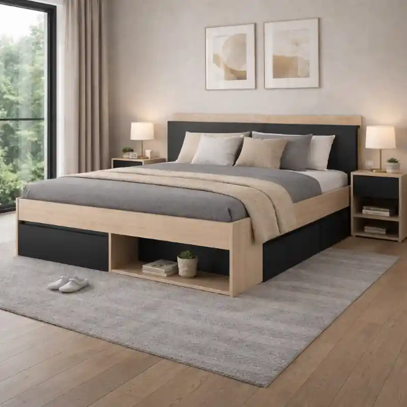 Letto matrimoniale moderno 3 cassettoni 160x200 rovere nero Coma Scelto Dai Clienti