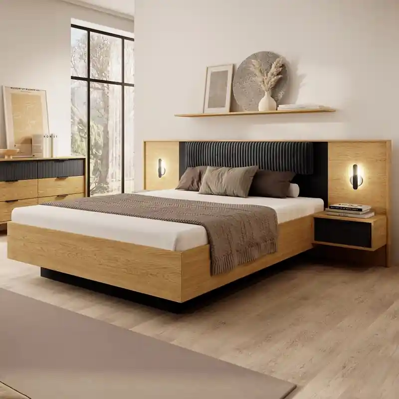 Ultimissimo Modello Letto matrimoniale moderno con contenitore 160x200 rovere nero Raia