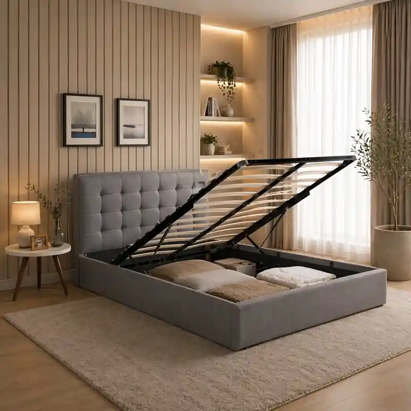 Letto matrimoniale moderno contenitore 160x200 cassettone tessuto grigio Sova Più Venduto