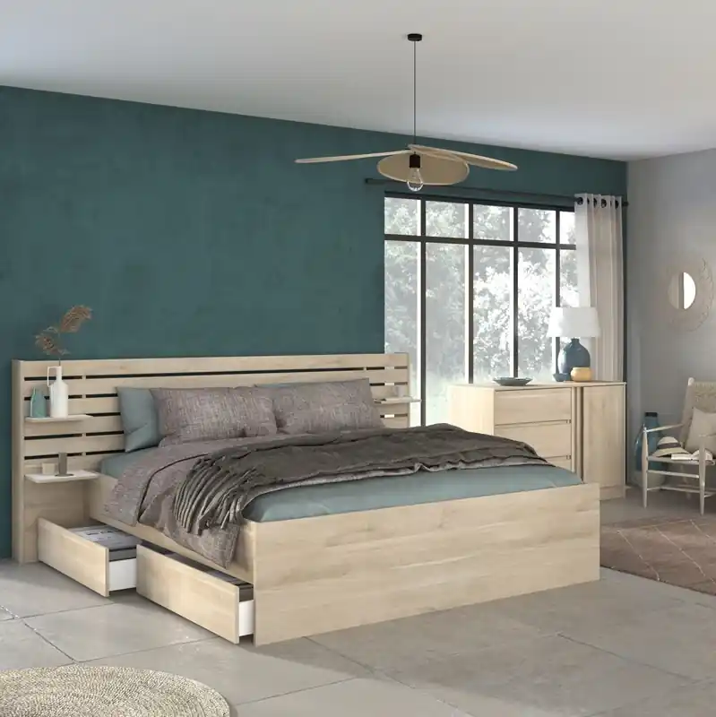 Letto matrimoniale moderno design cassettoni 160x200cm rovere Kung-Fu Quantità Limitata