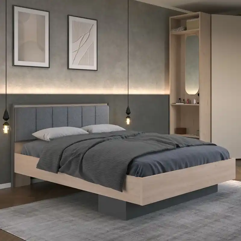 Ultimissimo Modello Letto matrimoniale moderno testata imbottito 160x200 rovere nero Niva
