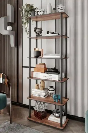 Acquista Ora Libreria moderna soggiorno design colonna industrial 60xH173 cm noce Delvian