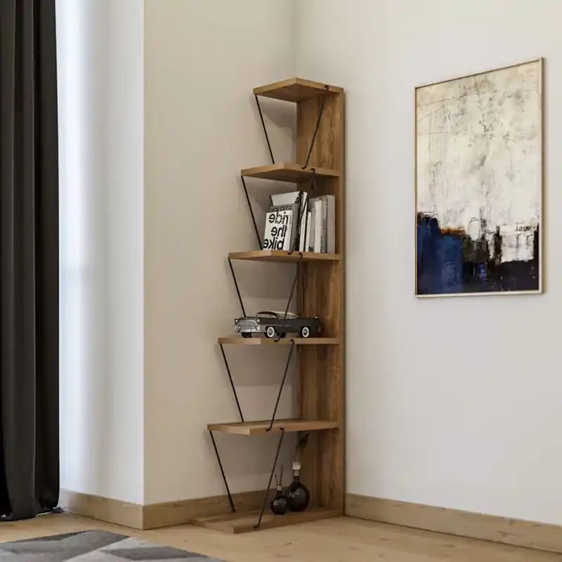 A Buon Prezzo Libreria moderna soggiorno design colonna metallo 50xH150 cm rovere Levante
