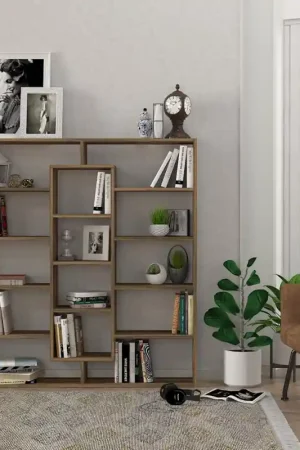 Acquista Ora Libreria moderna soggiorno design parete 125xH135 cm noce Altara