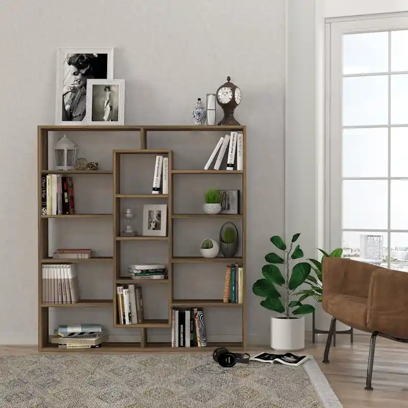 Acquista Ora Libreria moderna soggiorno design parete 125xH135 cm noce Altara