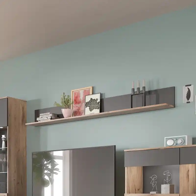 A Buon Prezzo Mensola moderna soggiorno 180xH21 antracite rovere Marley