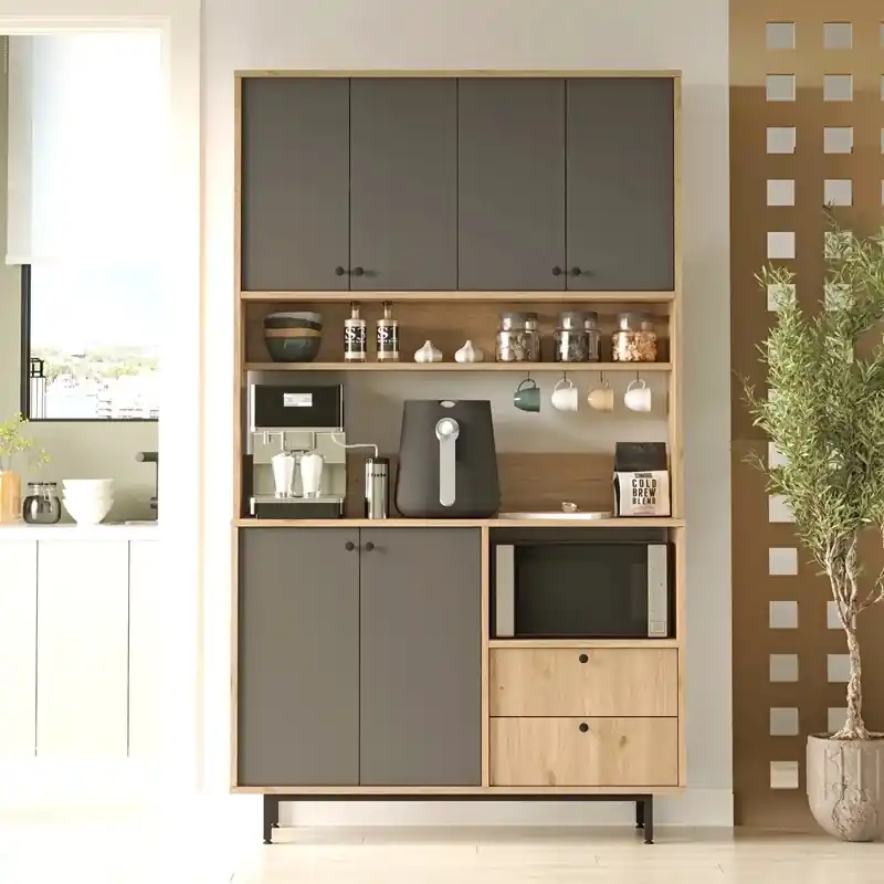 Offerta Lampo Mobile da cucina dispensa multiuso microonde 120xH205 cm rovere antracite Commis