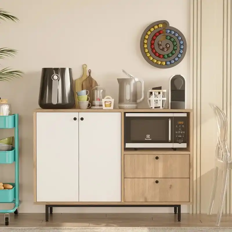 Mobile da cucina dispensa multiuso microonde 120xH85 cm rovere bianco Oven Più Venduto