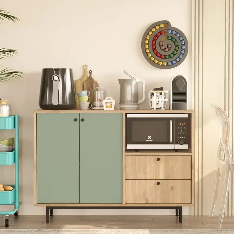 Occasione Imperdibile Mobile da cucina dispensa multiuso microonde 120xH85 cm rovere verde Oven