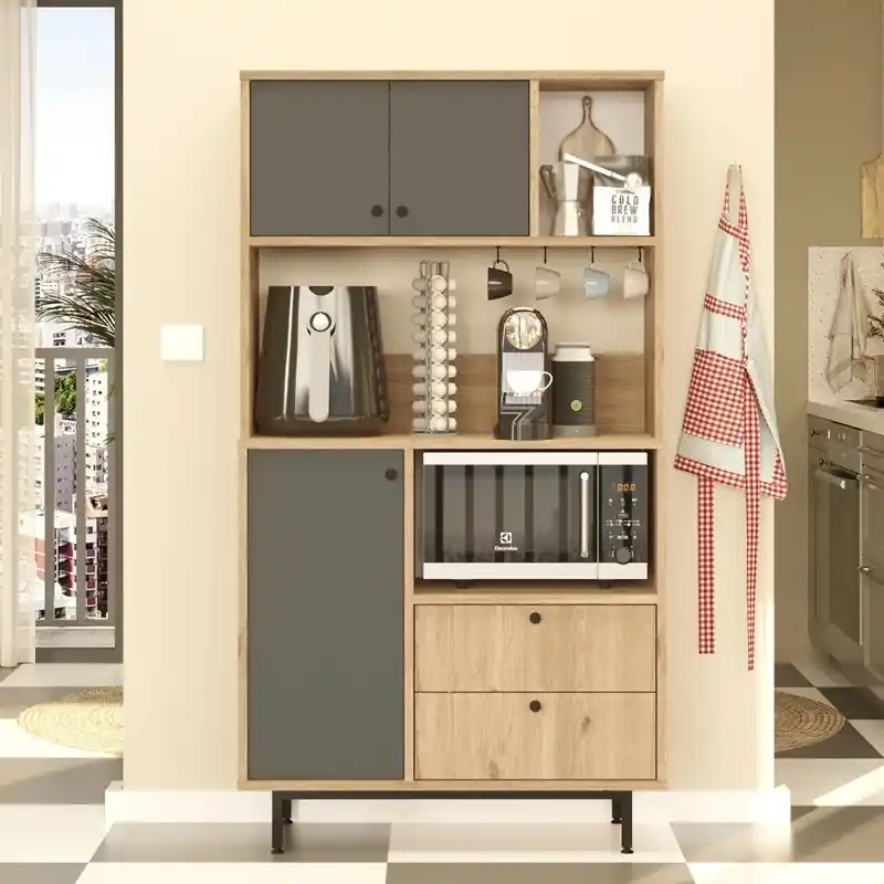 Super Prezzo Mobile da cucina dispensa multiuso microonde 88xH161 cm rovere antracite Mug