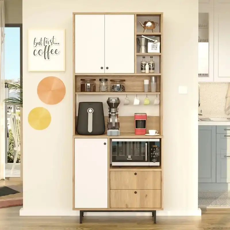 Mobile da cucina dispensa multiuso microonde 88xH205 cm bianco rovere Glass Scelto Dai Clienti