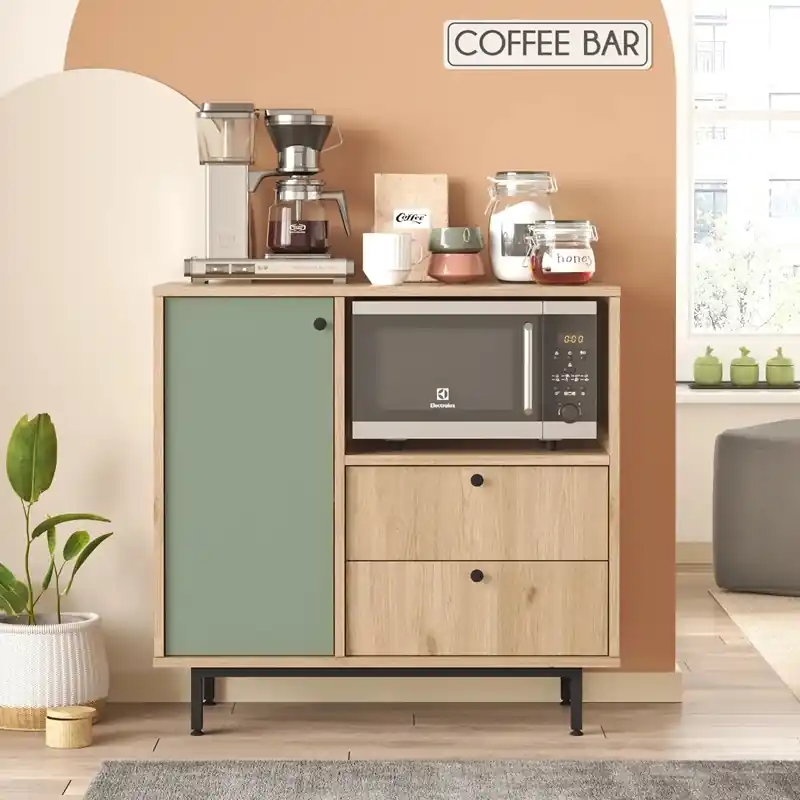 Offerta Del Giorno Mobile da cucina dispensa multiuso microonde 88xH85 cm rovere verde Funnel