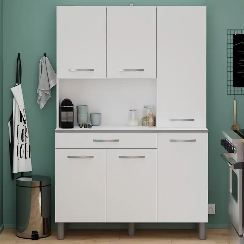 Economico Mobile da cucina moderno dispensa multiuso 120xH185 cm bianco opaco Comer