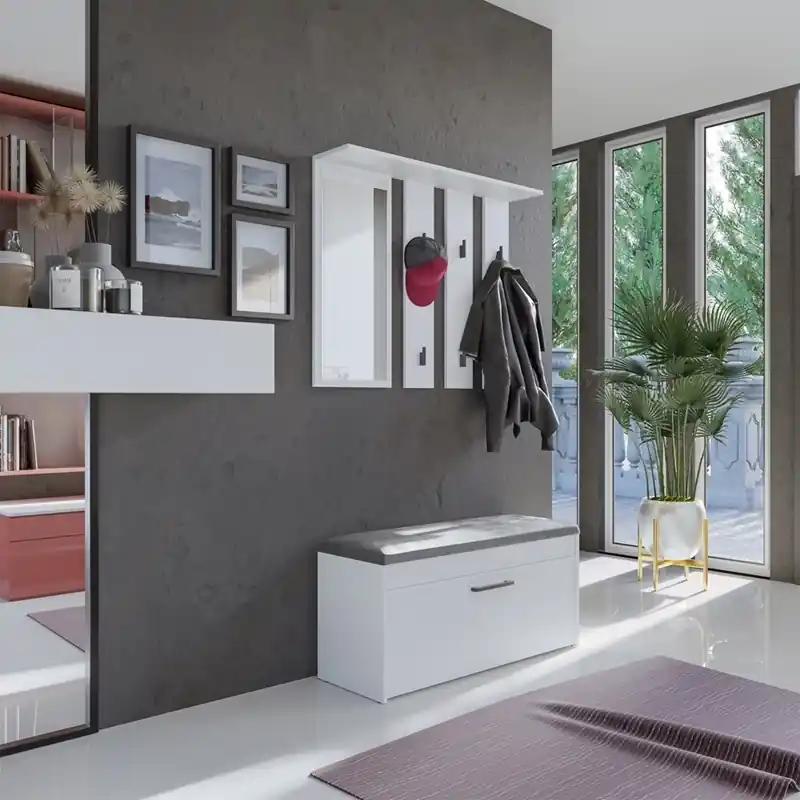 Mobile ingresso moderno 100 cm cassapanca scarpiera bianco Olimpia Spedizione Espresso