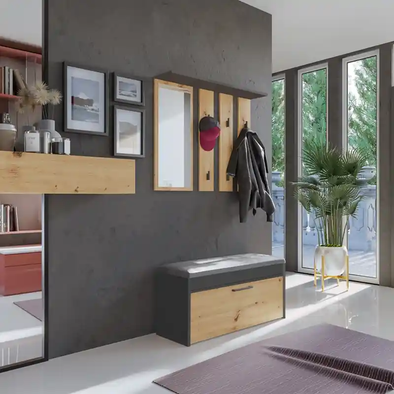 Professionale Mobile ingresso moderno 100 cm cassapanca scarpiera quercia antracite Olimpia