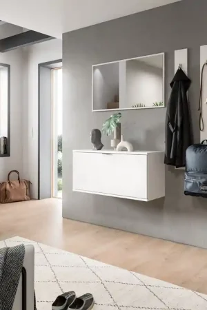 A Buon Prezzo Mobile ingresso moderno sospeso con specchio 130xH191 bianco lucido Olly