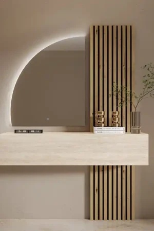 A Buon Prezzo Mobile ingresso moderno sospeso specchio led 138xH241 rovere travertino Lumi
