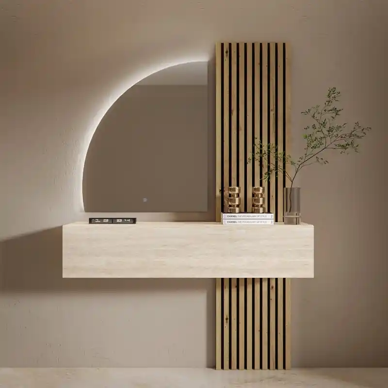 A Buon Prezzo Mobile ingresso moderno sospeso specchio led 138xH241 rovere travertino Lumi